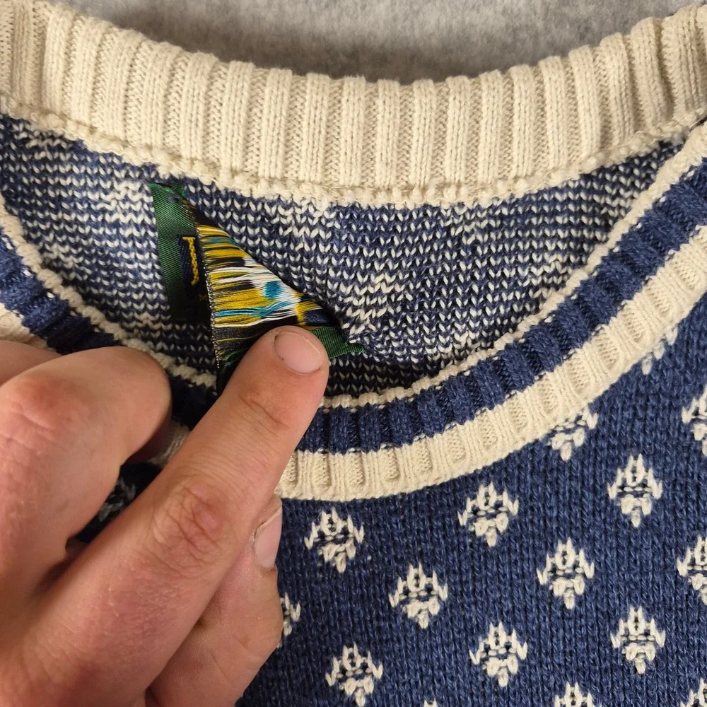 Vintage Jantzen Sweater Mens XL Blue Geometric Diamond Knit Crewneck Made in USA